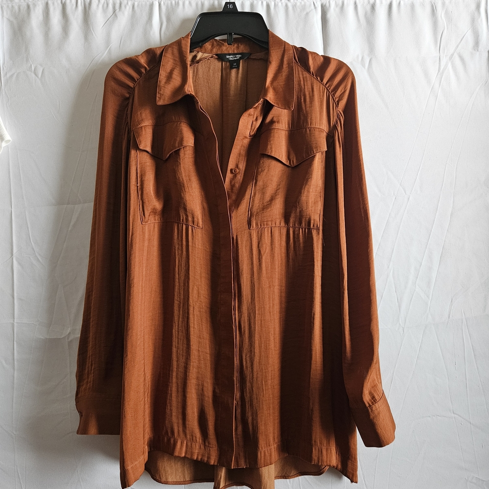 Simply Vera Vera Wang Women's Rust Button-Up Blouse